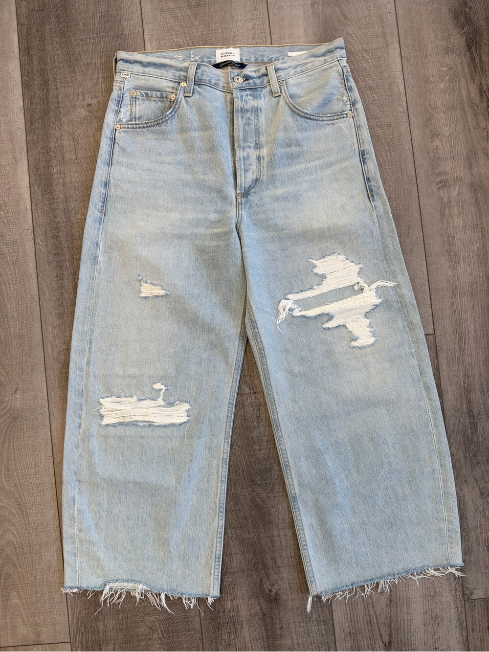 Citizens Of Humanity Light Blue Relaxed Wide-Leg Distressed Jeans